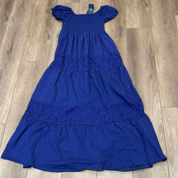 NWT Summer Boho Peasant Ruffle Stretchy Smocked & Lace Long Maxi Dress Milkmaid - Picture 14 of 16